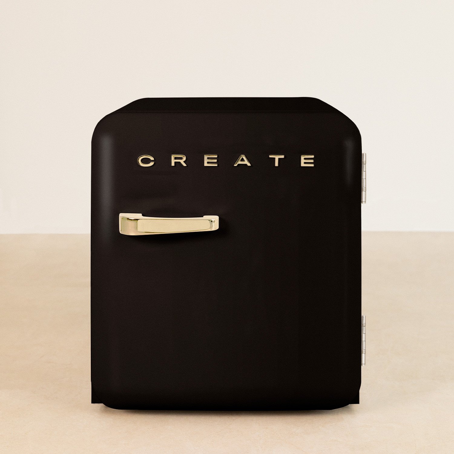 black and gold mini fridge