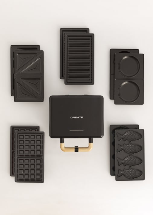 Pack STONE STUDIO Doppelt - Sandwichgrill und Waffeleisen + Taiyaki-Platte + Pfannkuchen-Platte