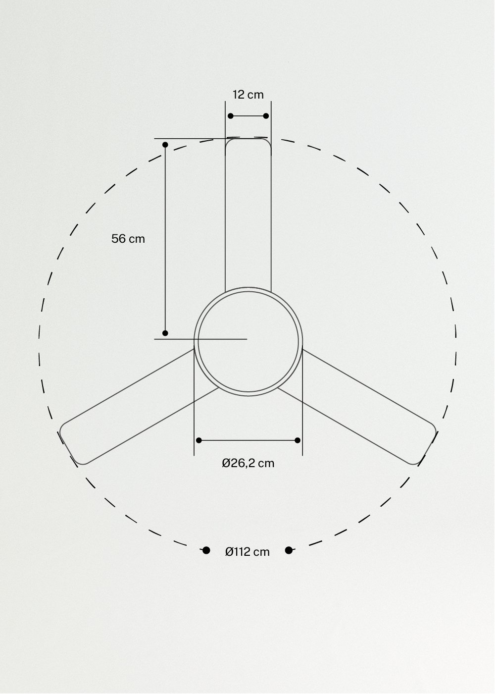 WIND BALL - Leiser Deckenventilator 40W Ø112 cm mit 15W LED-Licht Wendemesser, medidas foto vertical