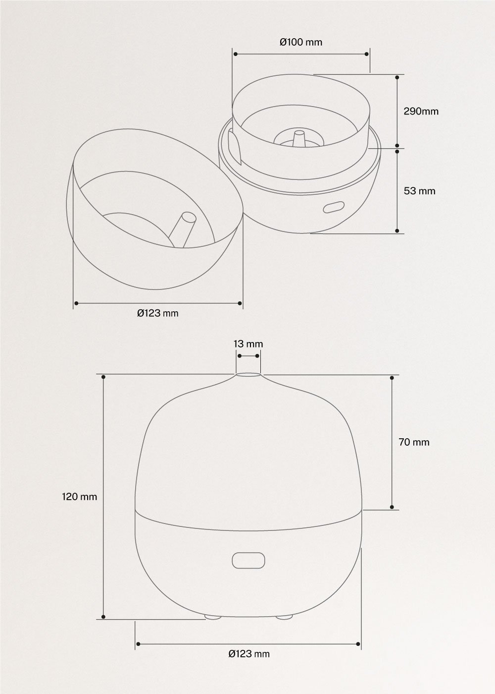AROMA STUDIO - Luftbefeuchter, Aroma-Diffuser und LED-Lampe, medidas foto vertical