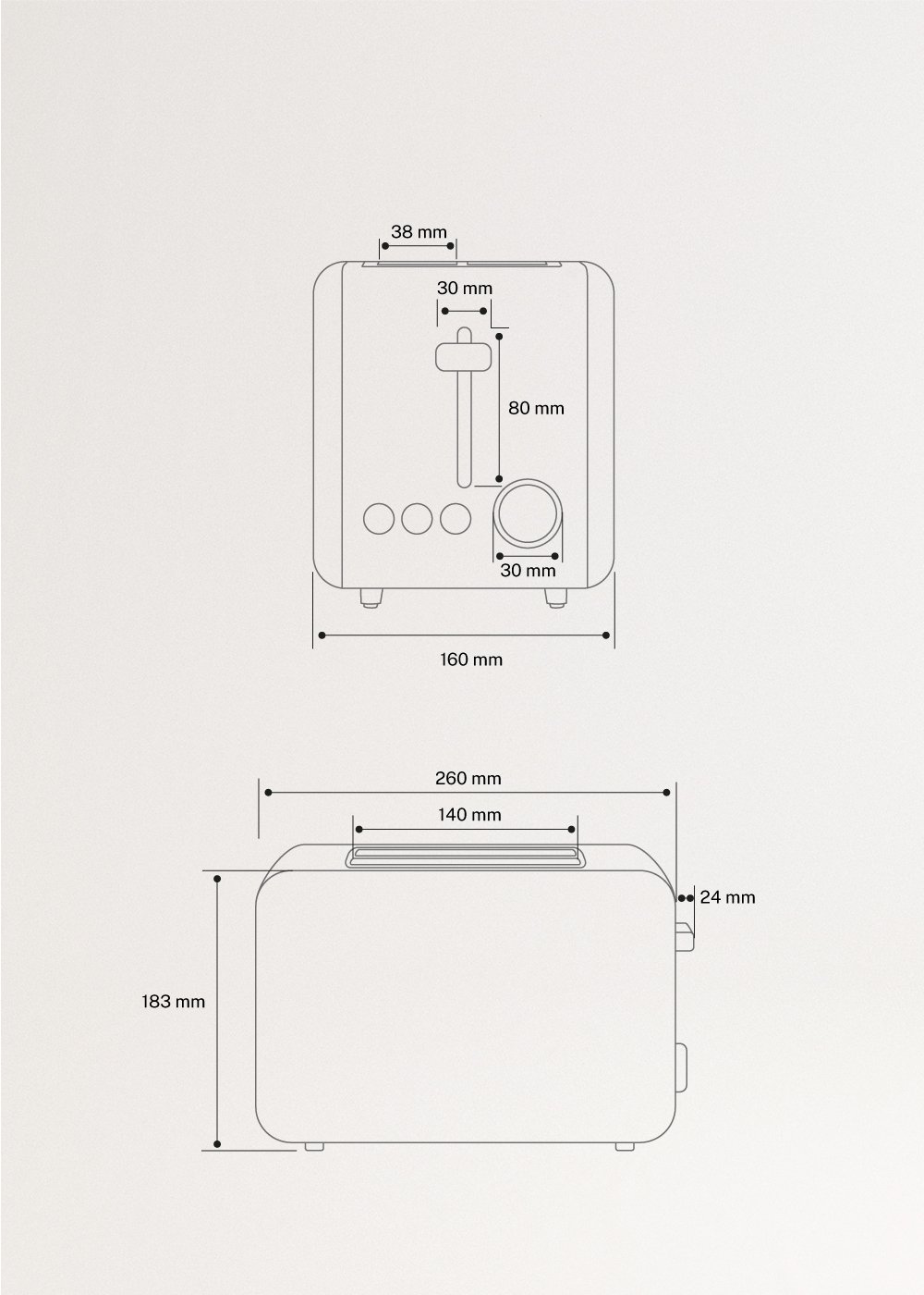 TOAST RETRO - Toaster für breite Scheiben, medidas foto vertical