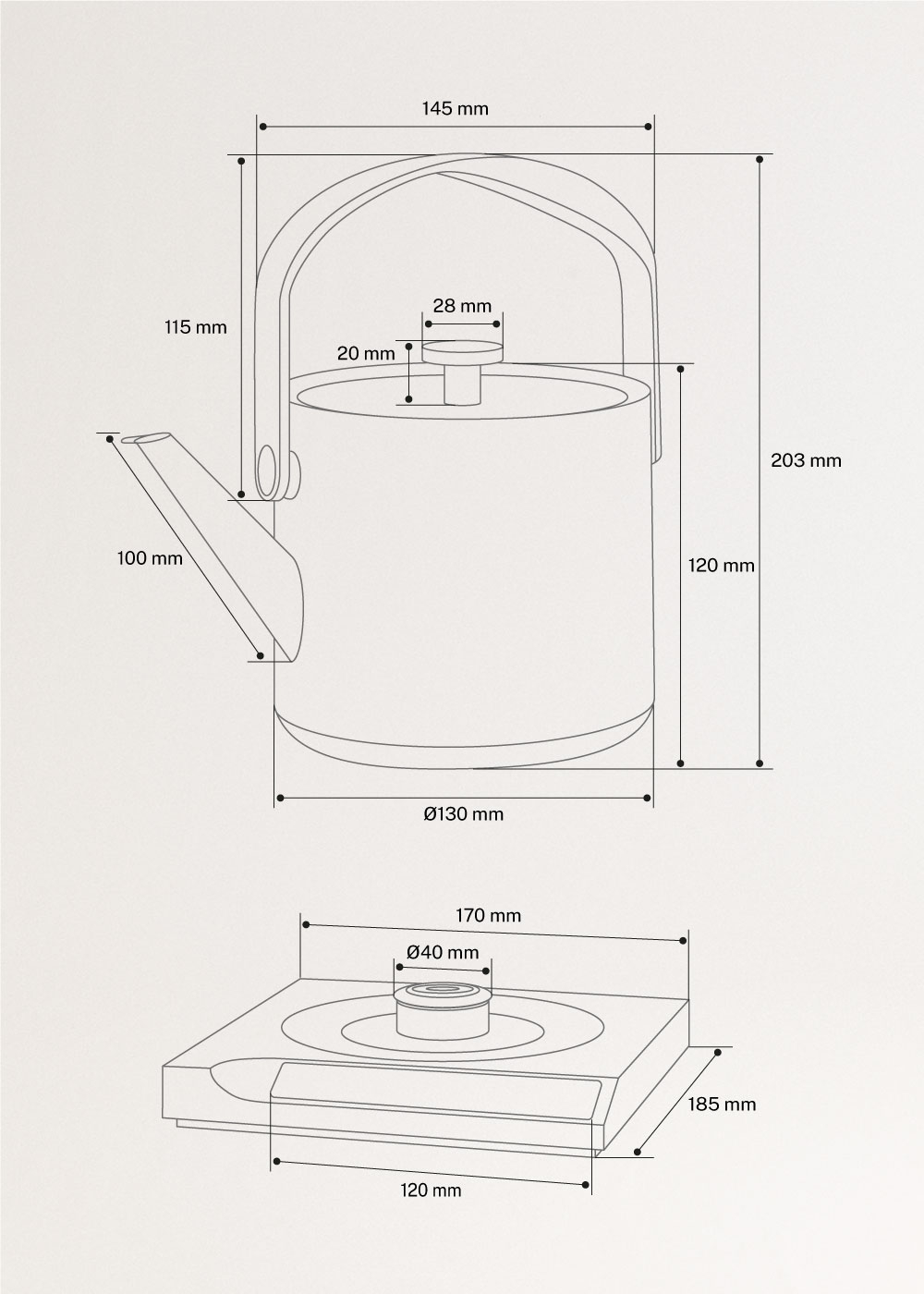 HATTORI - Elektrischer Wasserkocher 0,5 l mit Temperaturregelung, medidas foto vertical