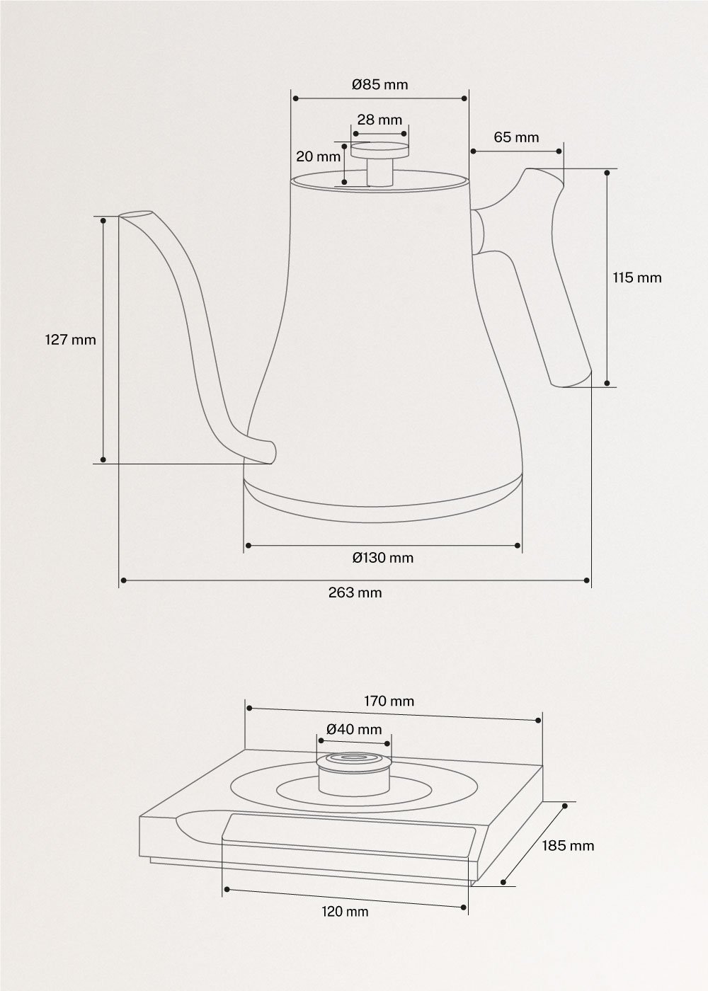 HATTORI SWAN - Elektrischer  Wasserkocher 0,5L, medidas foto vertical