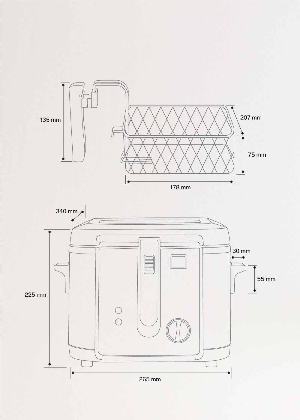 FRYER OIL PRO - Elektrische Friteuse 3L, medidas foto vertical