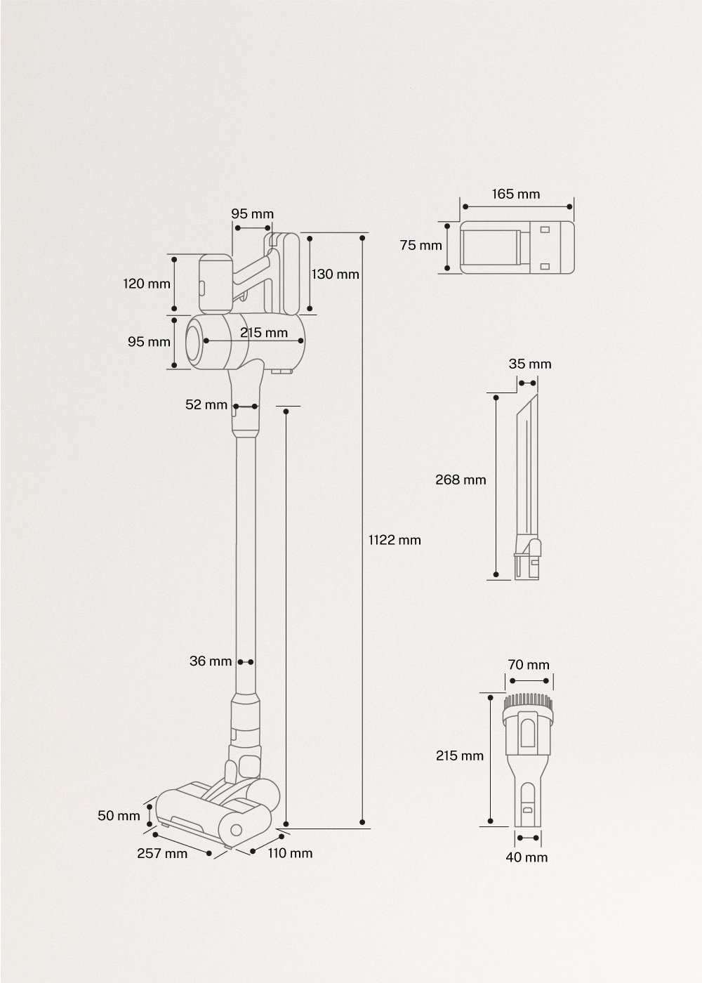 CYCLONE FORCE - Akku-Stielstaubsauger 25.9 V, medidas foto vertical