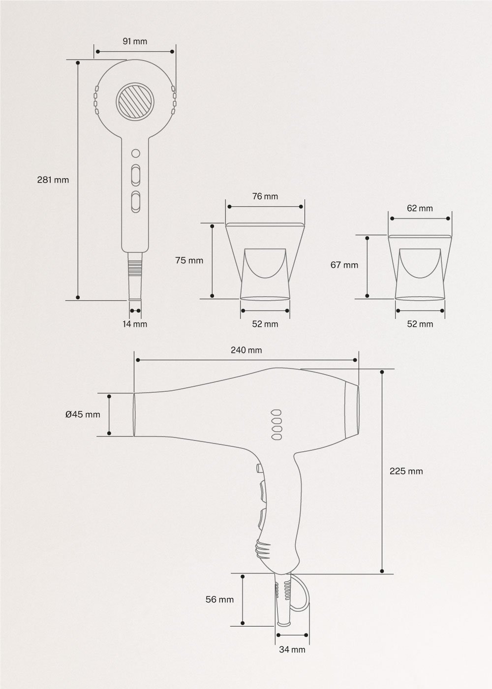 HAIR STYLER 2100 - Haartrockner 2100W, medidas foto vertical
