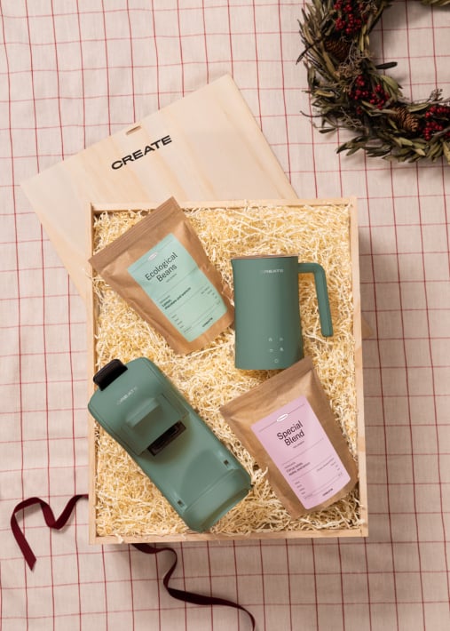 LATTE TIME BOX - Geschenkbox mit Multikapsel-Espressomaschine + Milchaufschäumer + Kaffee