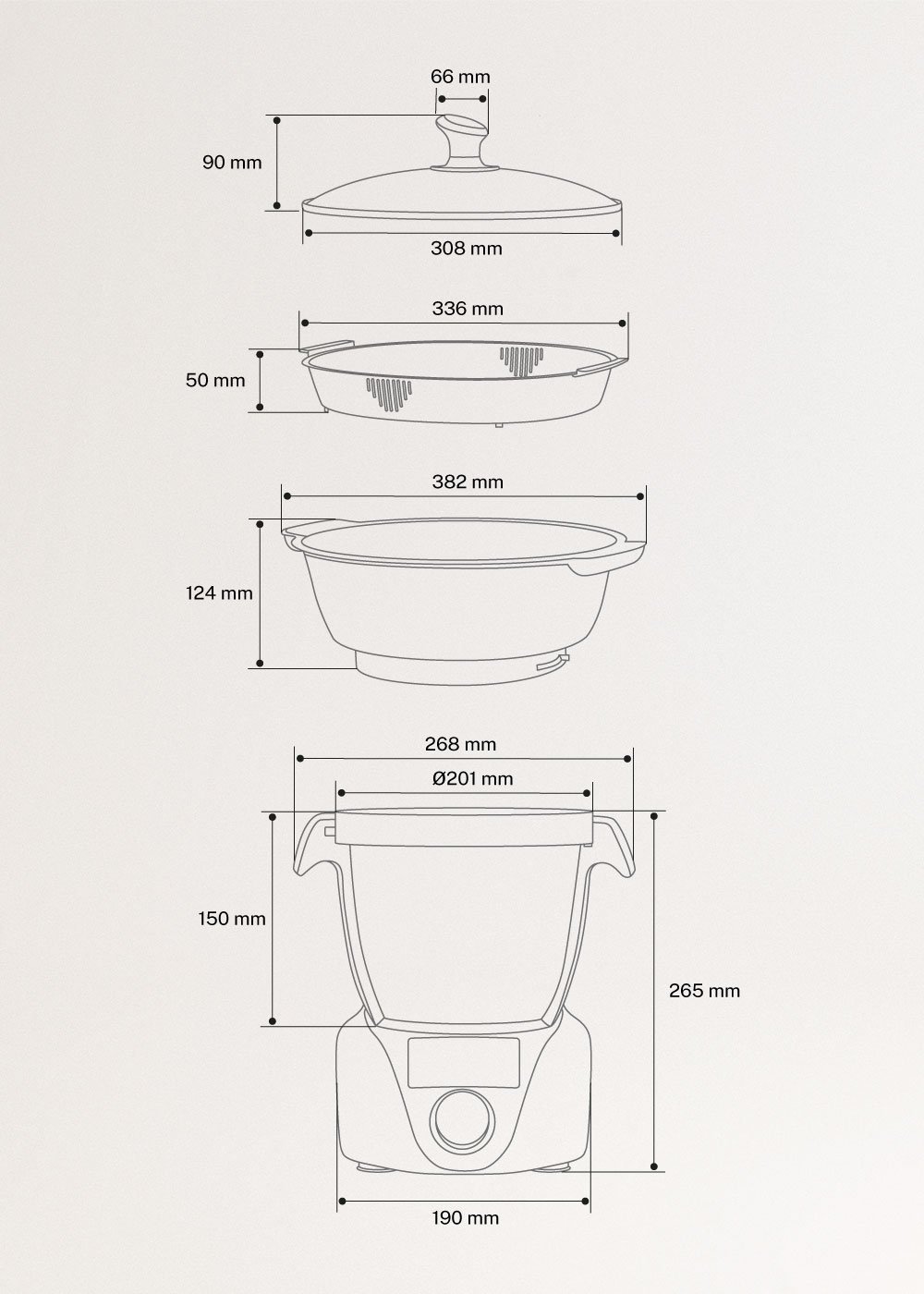 CHEFBOT COMPACT CONNECT - Intelligenter multifunktionaler Küchenroboter mit Dampfkorb, medidas foto vertical