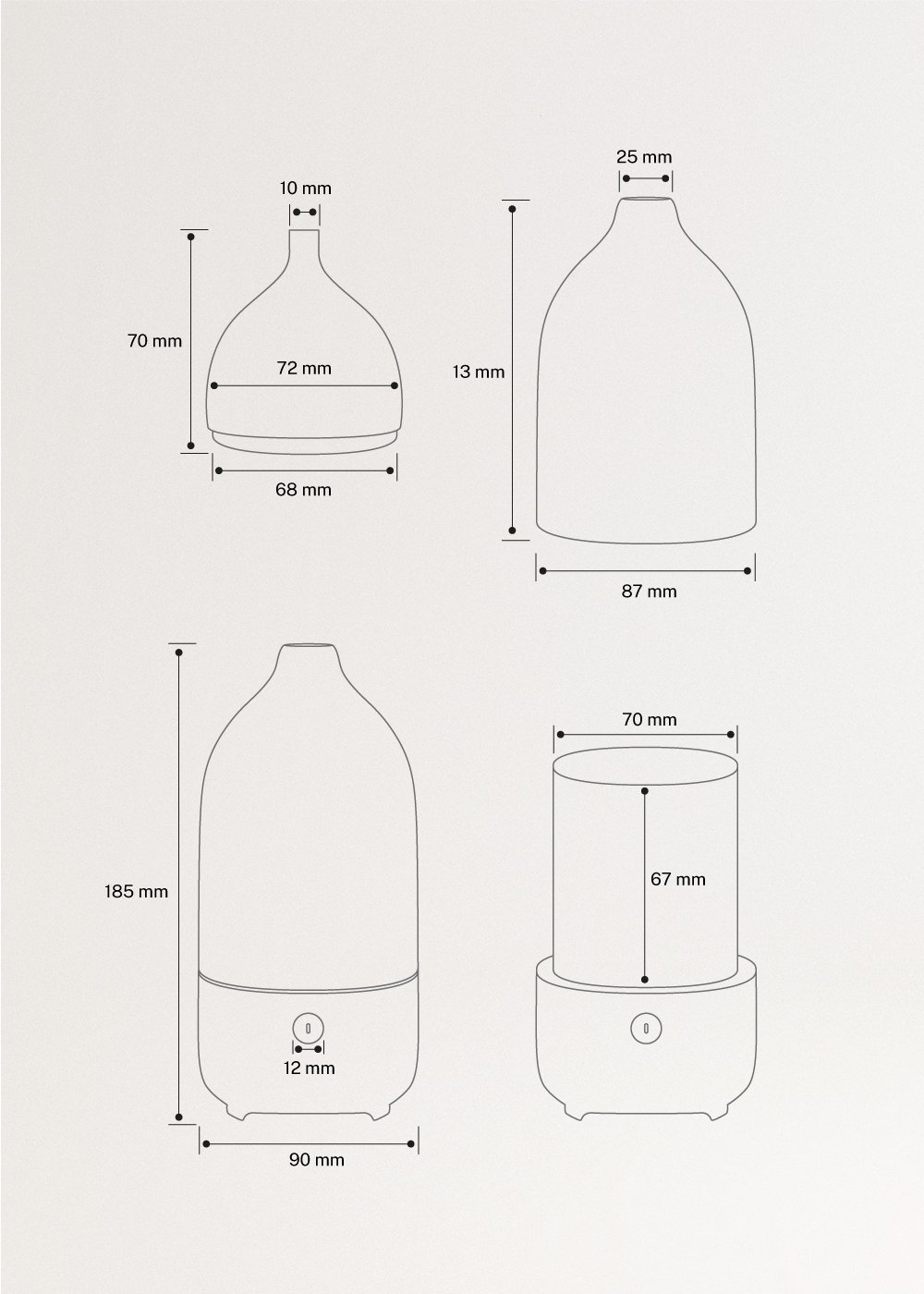 AROMA CERAMIC - Keramik-Diffusor für Aromen, medidas foto vertical