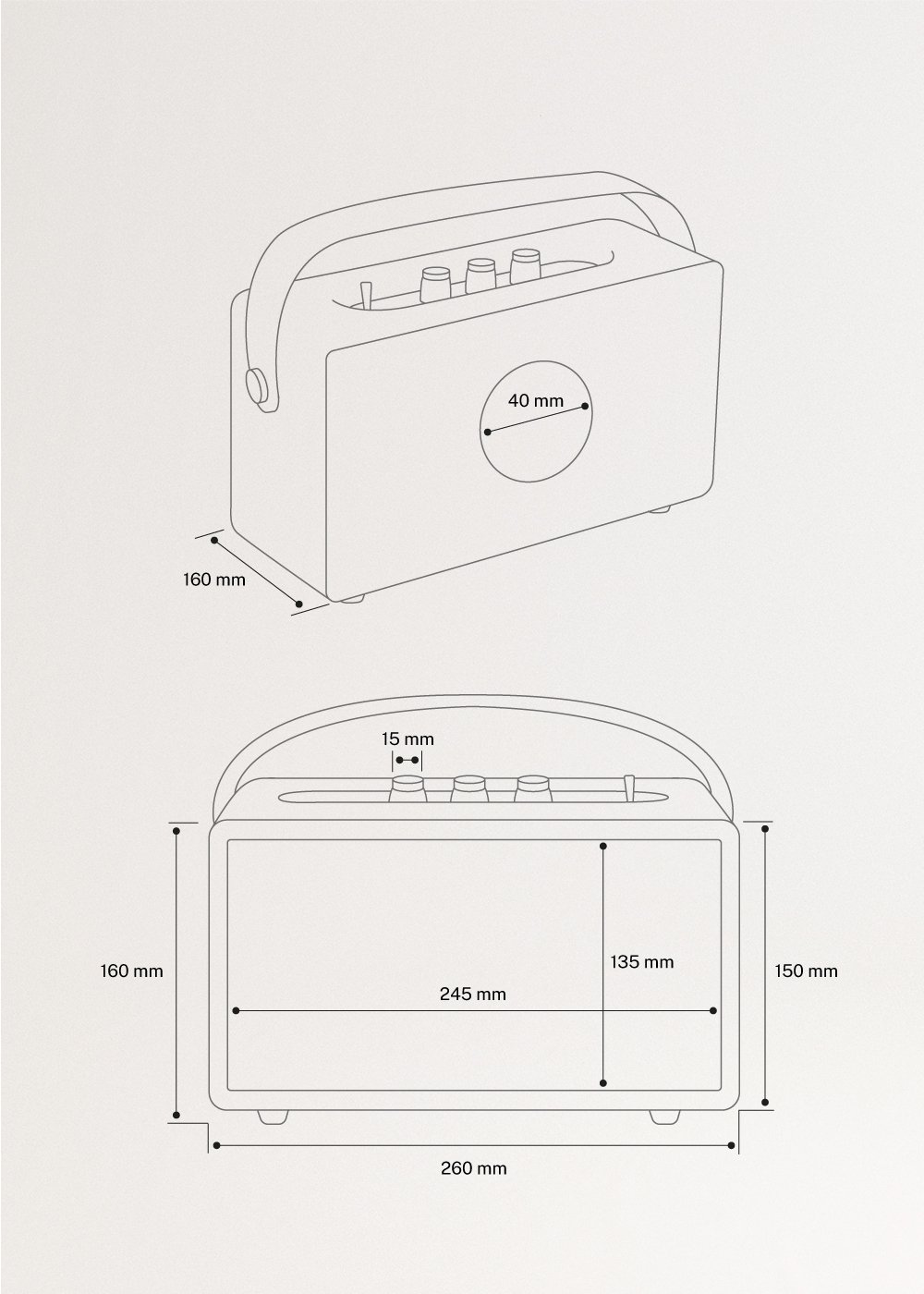 SPEAKER RETRO - Tragbarer Lautsprecher mit Bluetooth, USB und AUX , medidas foto vertical