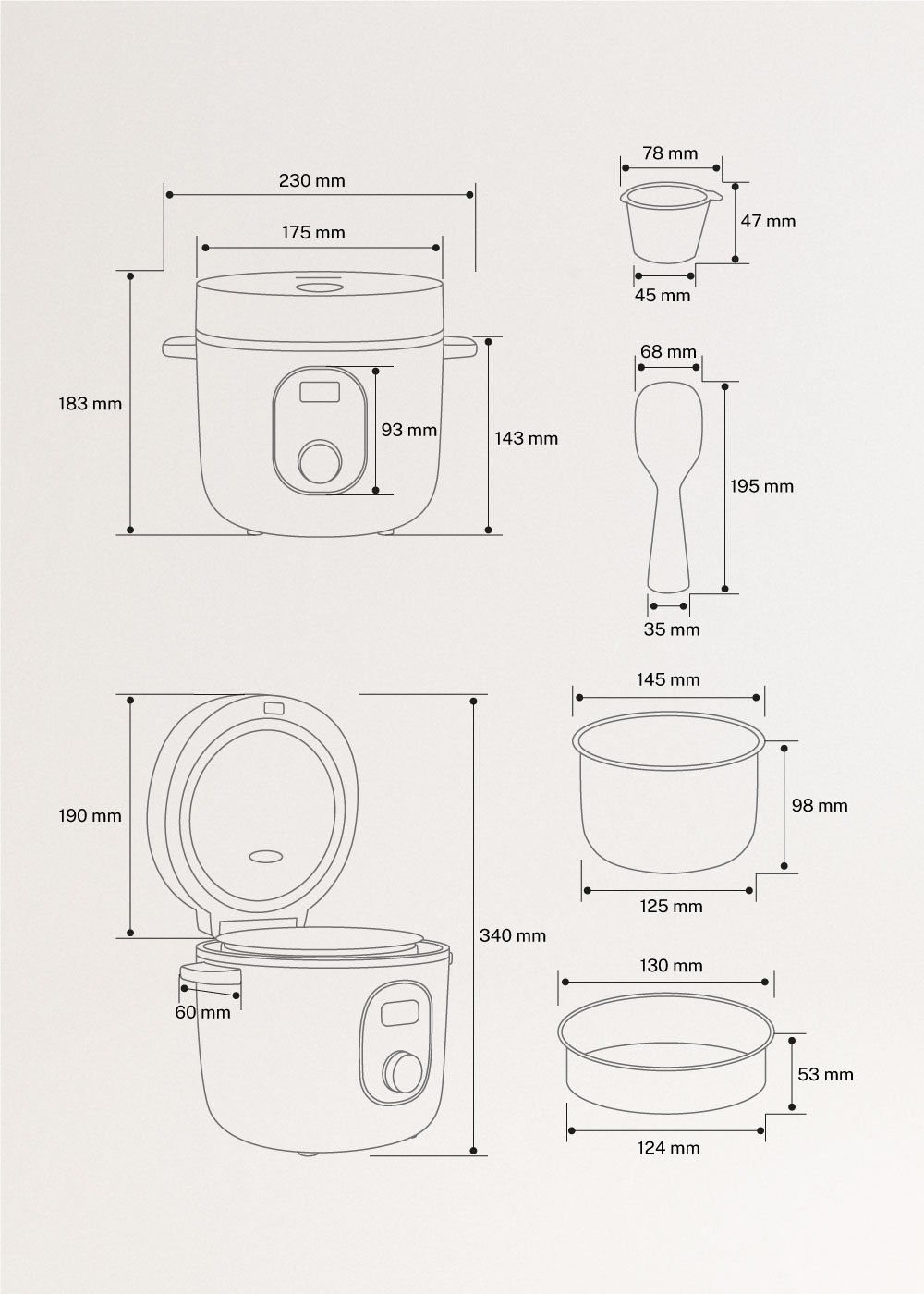 RICE COOKER STUDIO - Elektrischer Multifunktions-Reiskocher mit Dampfkorb, medidas foto vertical
