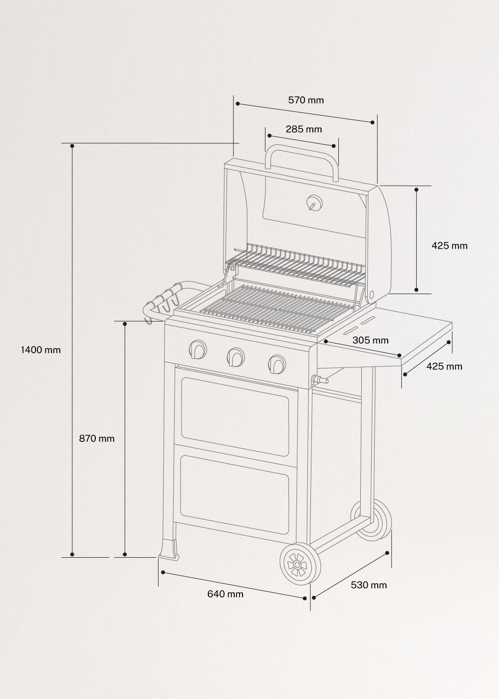 BBQ GAS BURNER - 9kW Gasgrill mit 3 Brennern und klappbarem Tisch, medidas foto vertical