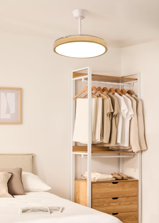 WIND CLEAR STUDIO - Deckenventilator 40W leise mit einziehbaren Flügeln und LED-Licht, verschiedene Größen