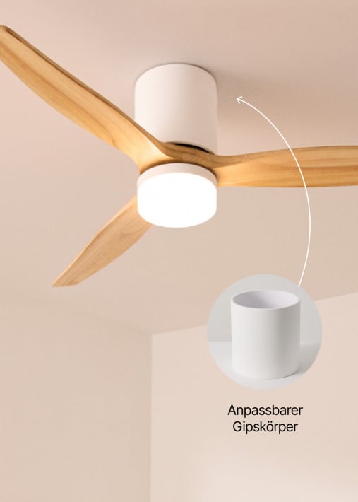 WIND CALM CONCRETE - Deckenventilator 40W leise Ø132cm 100 % Holz mit individuell anpassbarem Gehäuse aus Gips