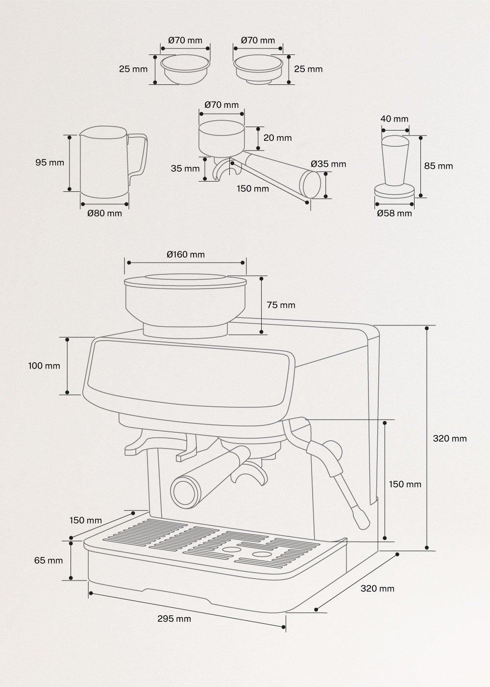 THERA ADVANCE TOUCH - Halbautomatische Espressomaschine mit Touchscreen, medidas foto vertical