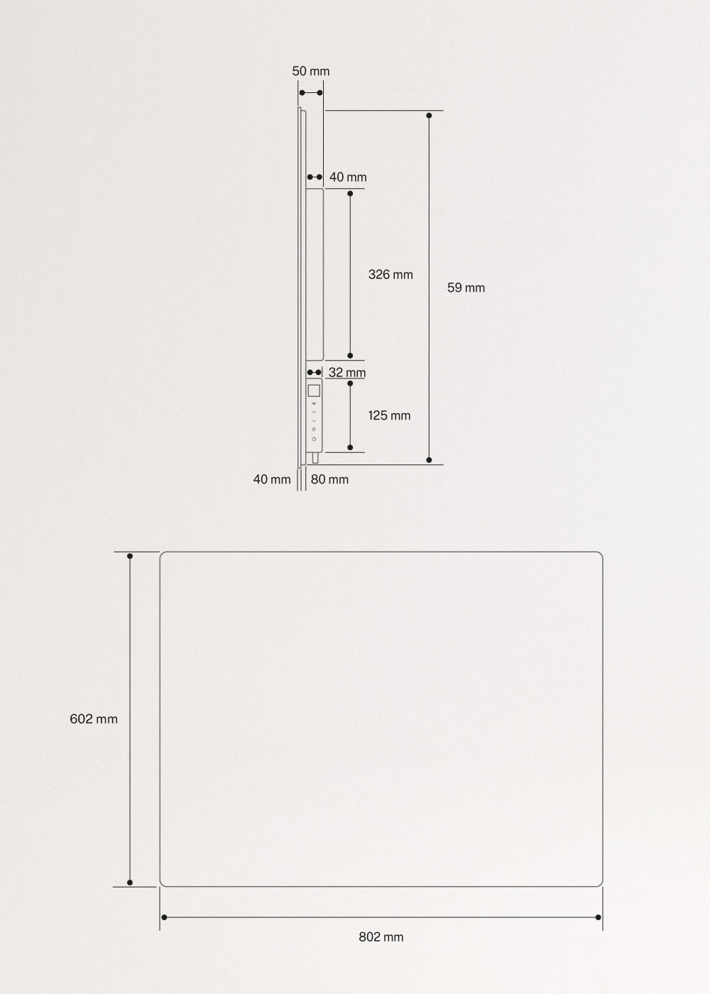 WARM MIRROR IR - Wandmontierter Infrarotheizstrahler mit WiFi, medidas foto vertical