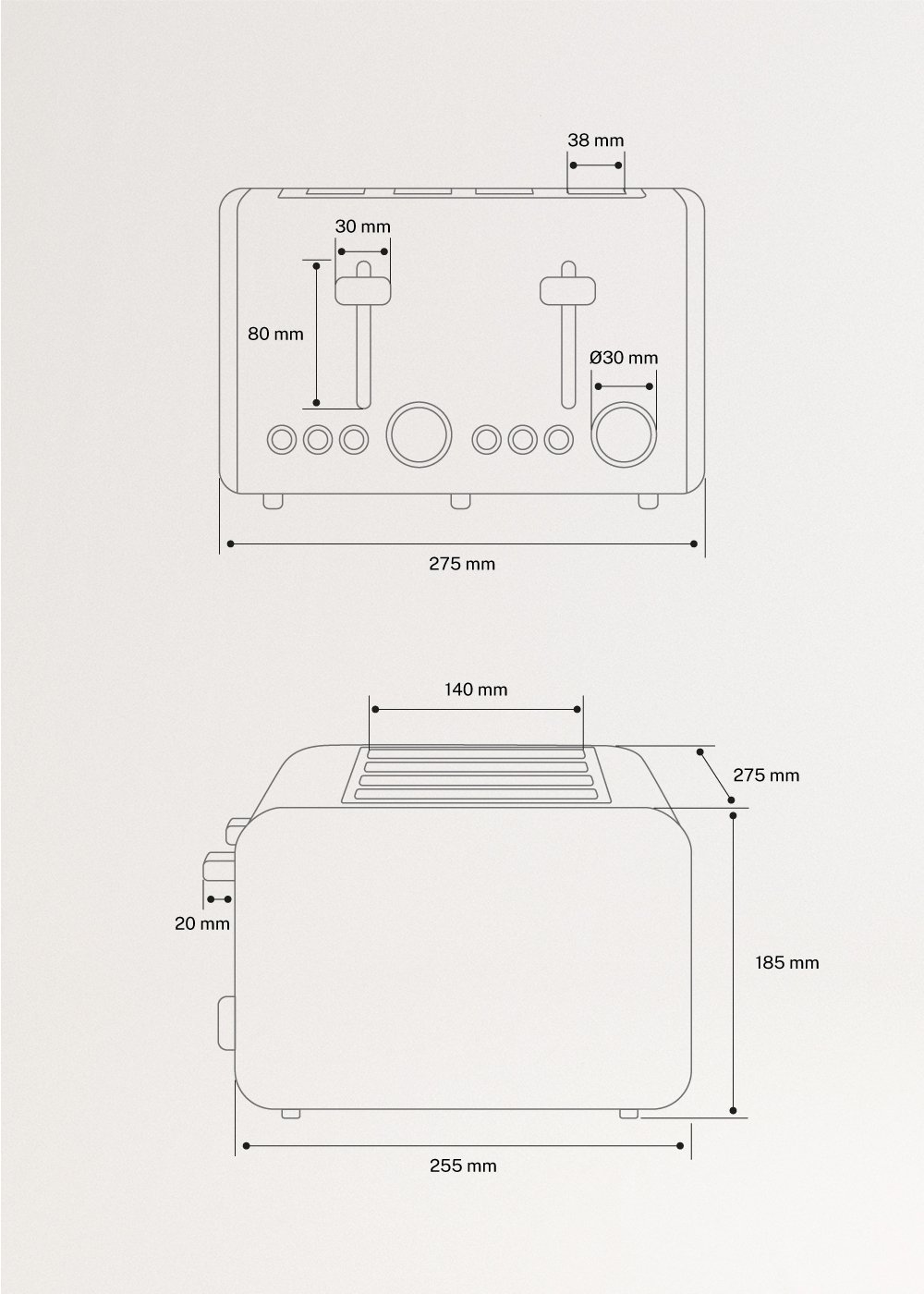TOAST RETRO - Toaster für breite Scheiben, medidas foto vertical