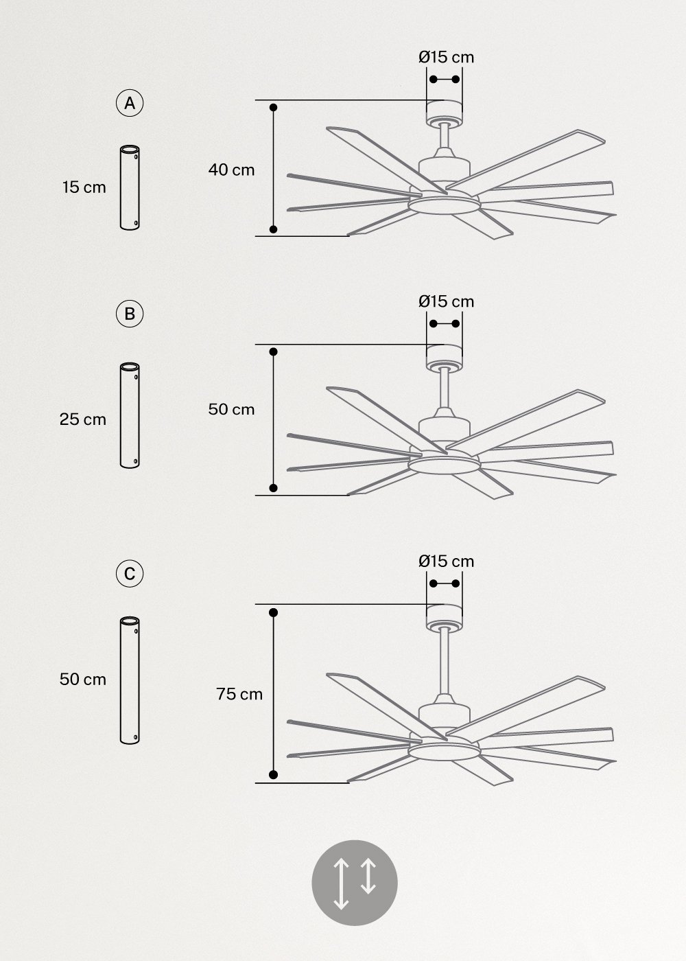 WIND INDUSTRIAL - 40W Deckenventilator leise und in verschiedenen Größen, medidas foto vertical