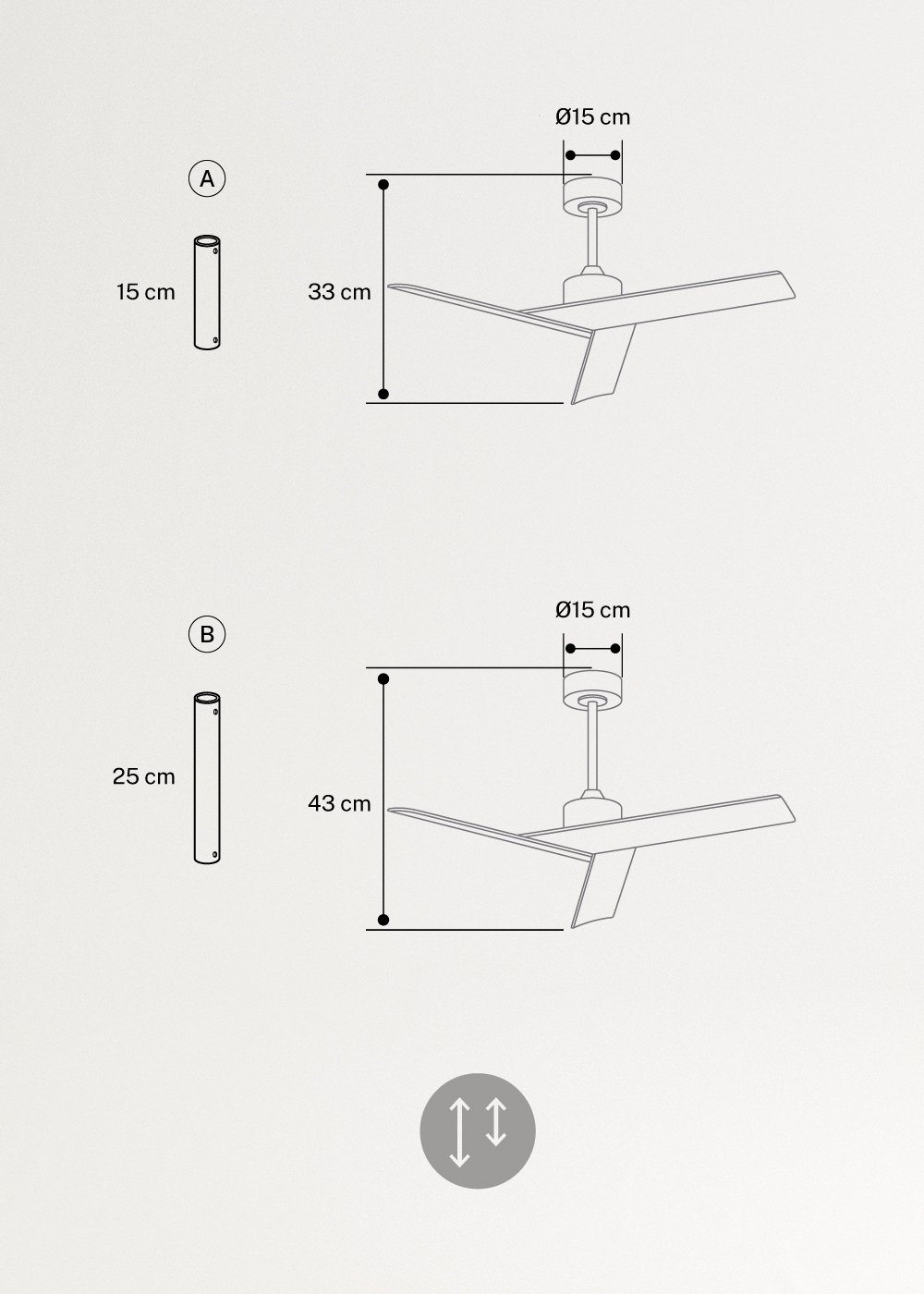 WIND SHARP - Deckenventilator 40W leise Ø132 cm, medidas foto vertical