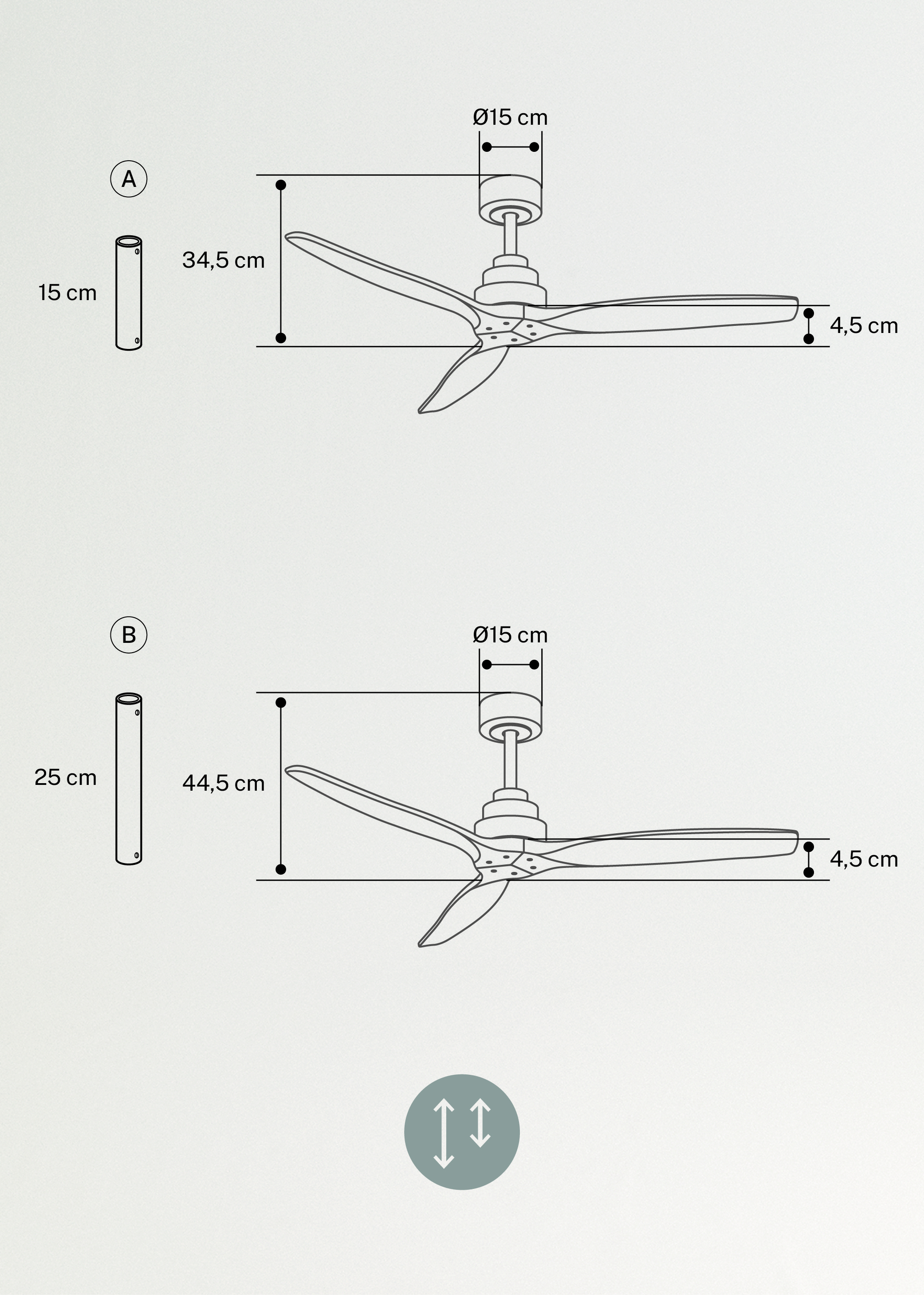 WIND STYLANCE - Leiser Deckenventilator 40W 100% Holz verschiedene Größen, medidas foto vertical