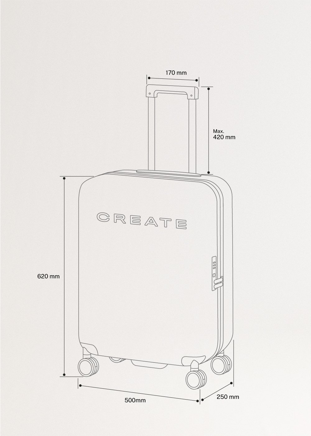 LUGGAGE STUDIO - Harter Koffer aus Polycarbonat mit TSA-Schloss und multidirektionalen Rädern, medidas foto vertical