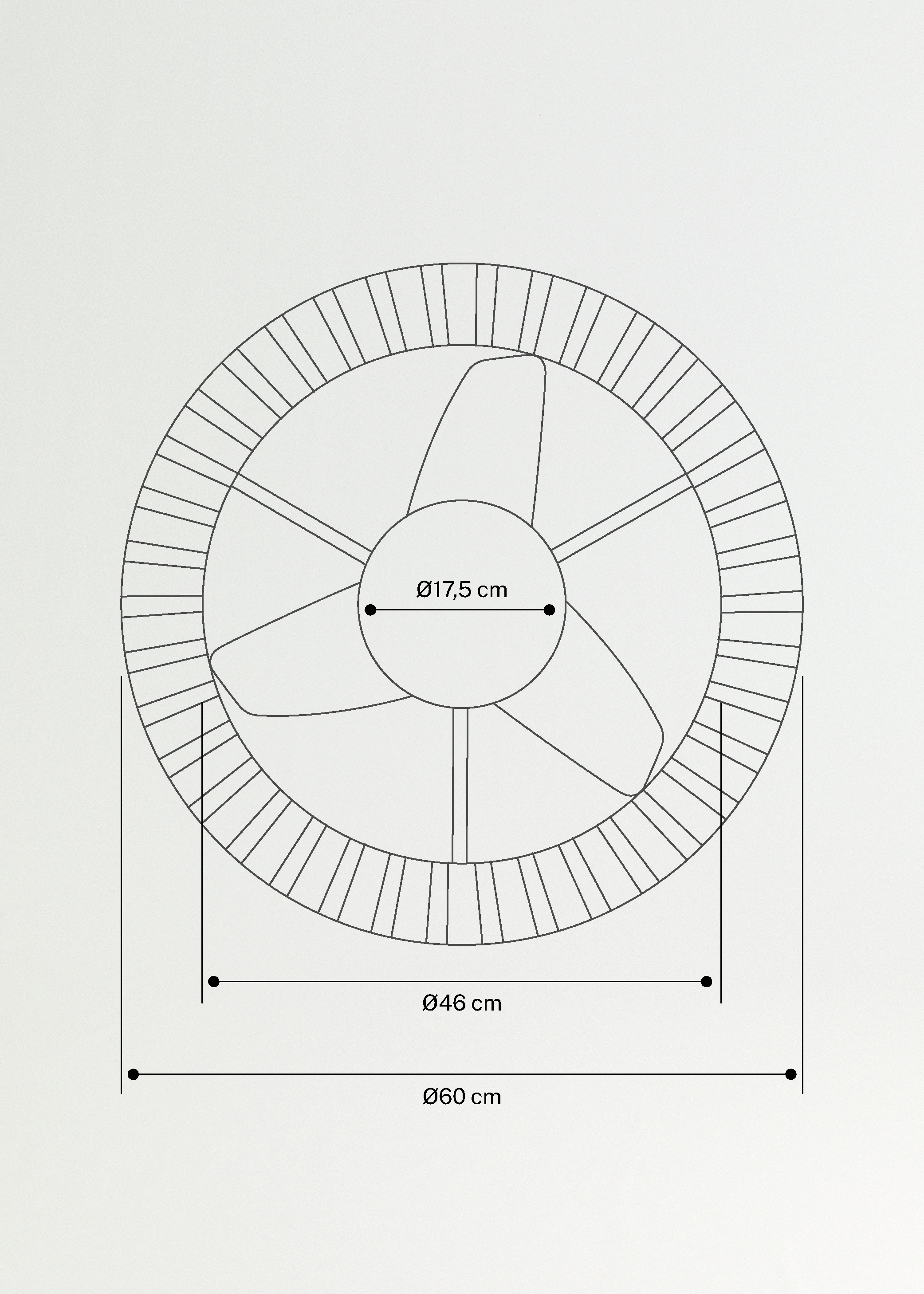 WIND LAMP NATURAL WOVEN - Leiser 25W Deckenventilator Ø60cm mit LED-Leuchte, medidas foto vertical