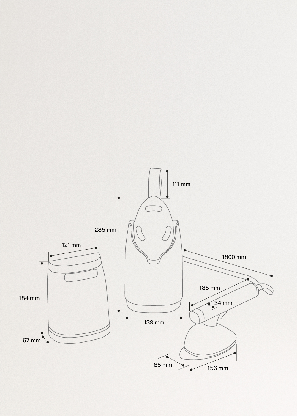 IRON DUAL PRO - Horizontales und vertikales Dampfbügeleisen 800 ml mit 4 Bügelmodi, medidas foto vertical