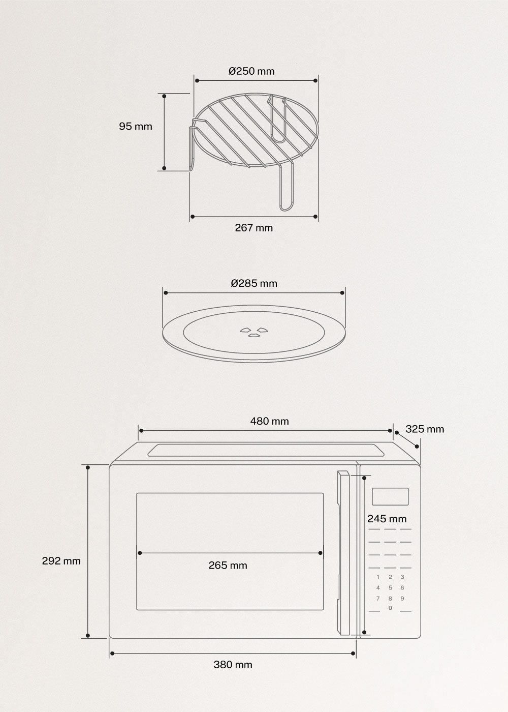 MICROWAVE STUDIO - Mikrowelle 23L mit Grill- und Backfunktion 1000W, medidas foto vertical