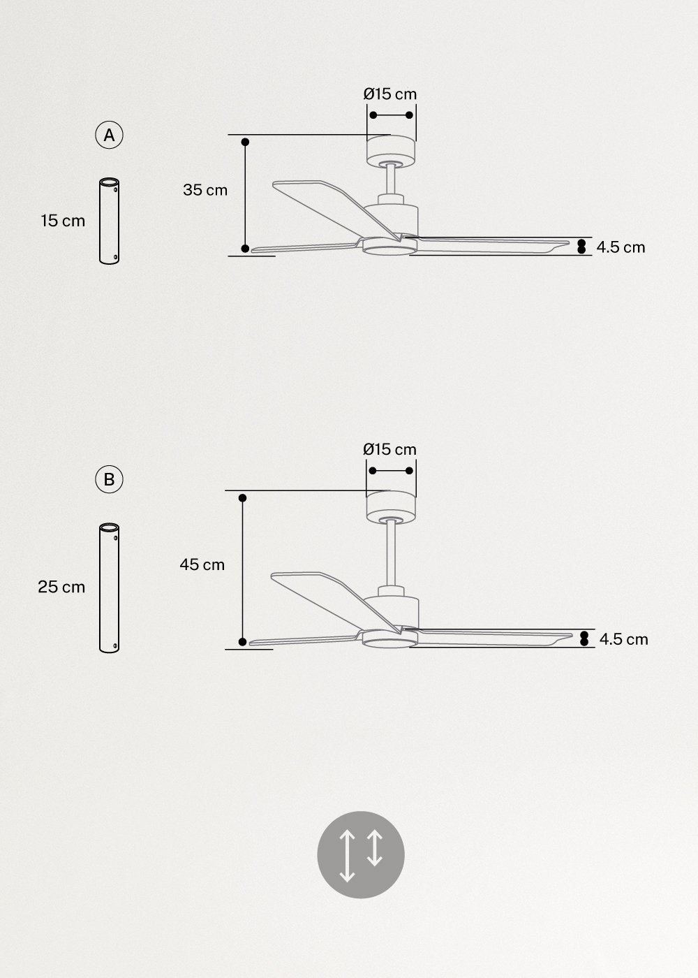 WIND MODERN - Leiser 40W Deckenventilator mit LED-Licht in verschiedenen Größen erhältlich, medidas foto vertical