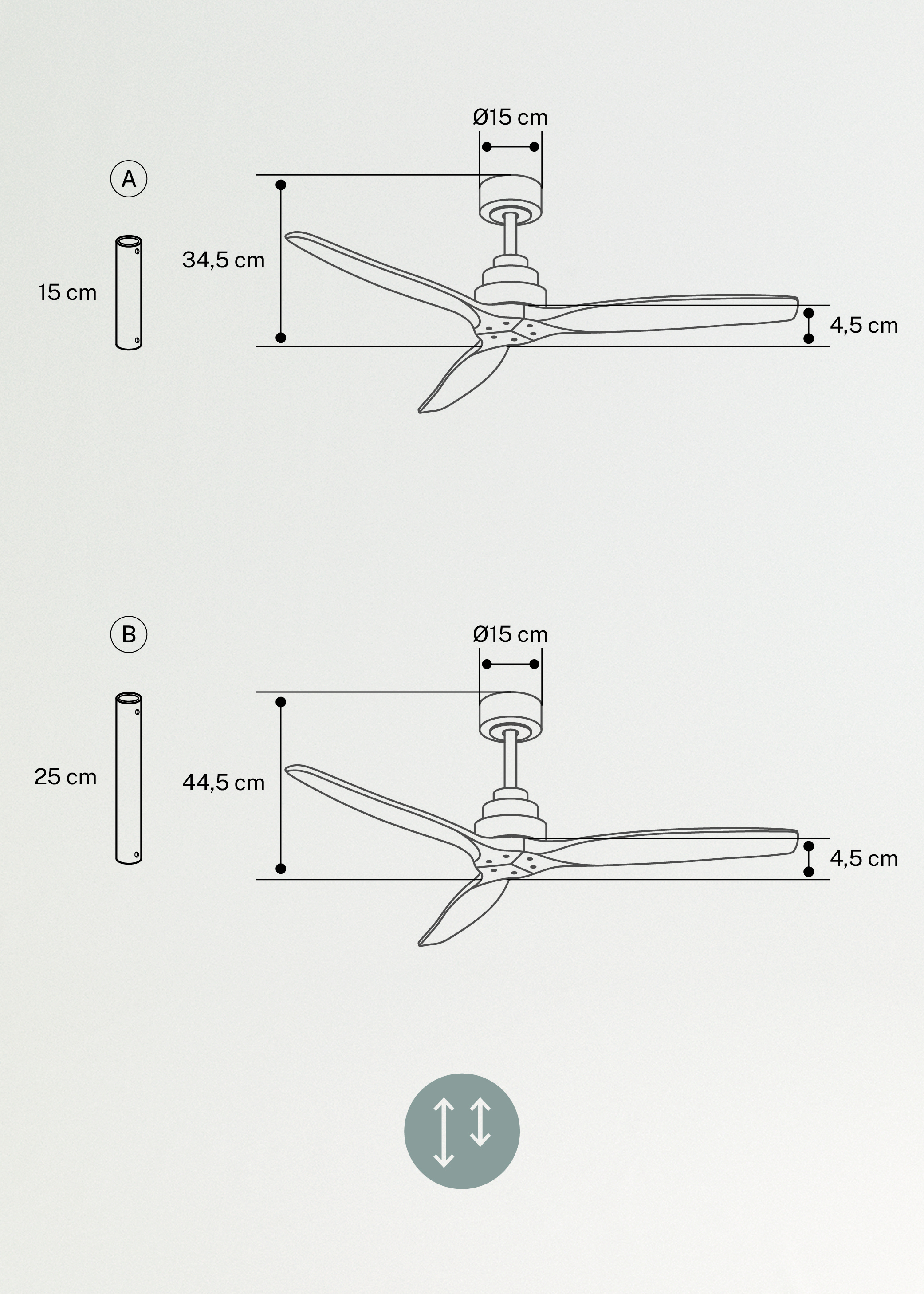WIND STYLANCE - Leiser 40-W-Deckenventilator mit Flügeln aus technischem ABS, in verschiedenen Größen erhältlich, medidas foto vertical