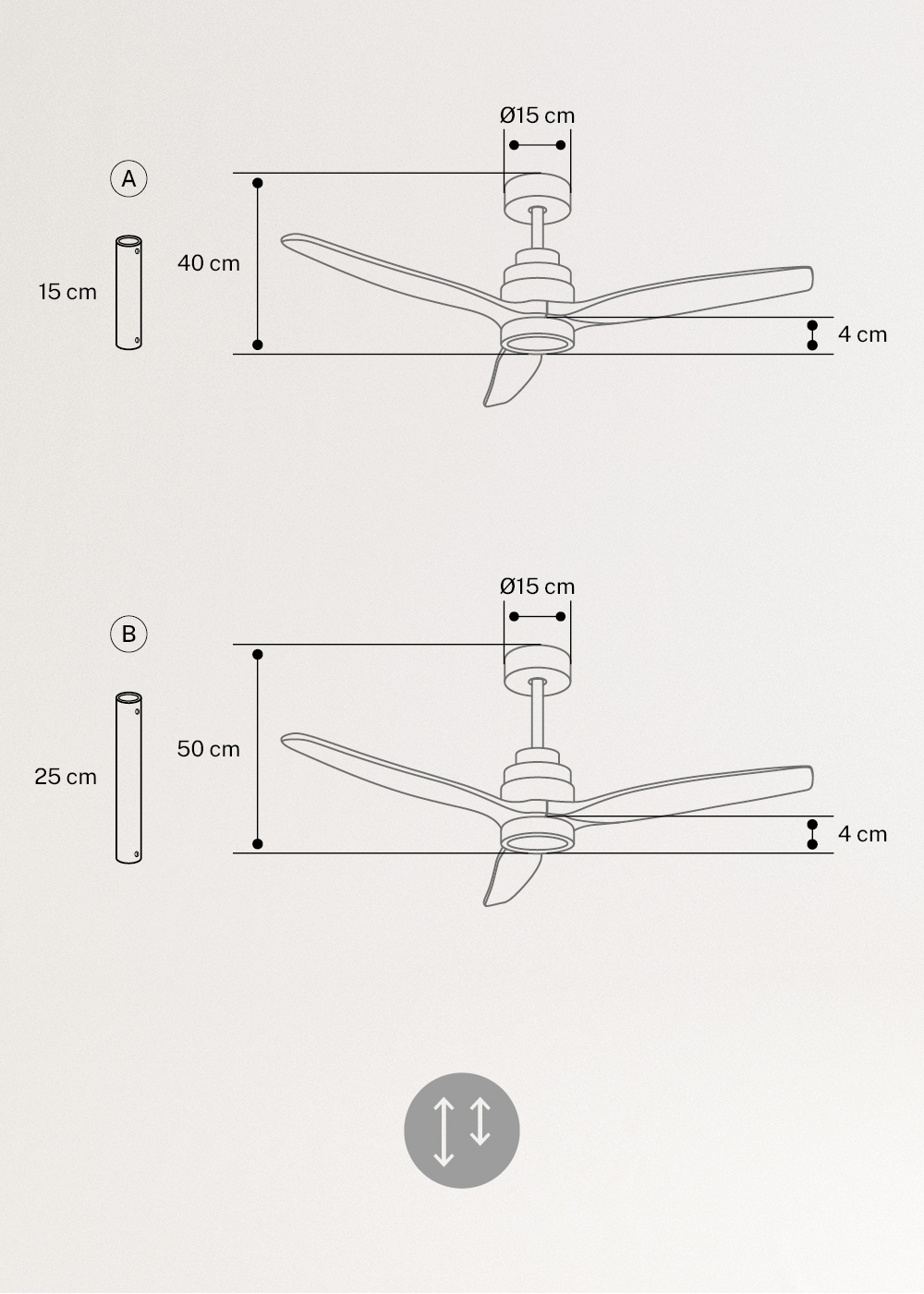 WIND STYLANCE - Leiser 40-W-Deckenventilator mit Flügeln aus technischem ABS, in verschiedenen Größen erhältlich, medidas foto vertical
