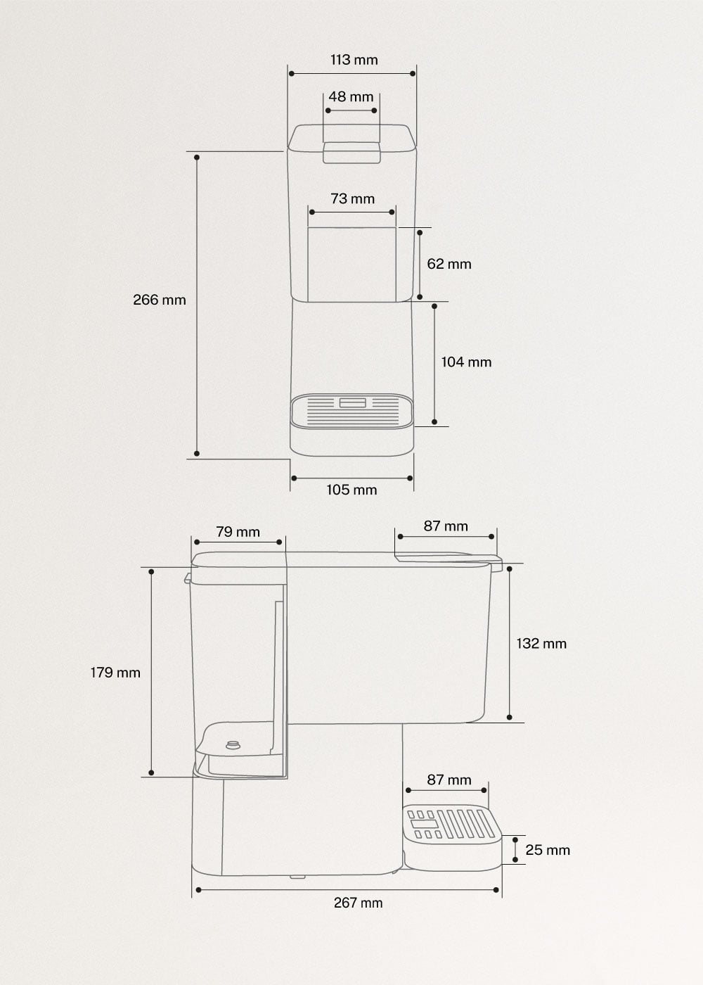  THERA STUDIO - Mehrkapsel-Express-Kaffeemaschine und gemahlener Kaffee, medidas foto vertical