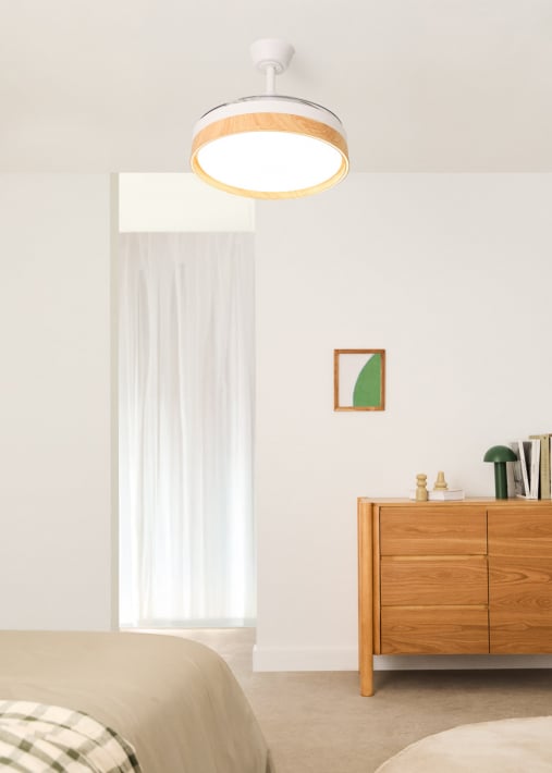 WIND CLEAR EDGE - Leiser Deckenventilator 40 W Ø107 cm mit ausfahrbaren Flügeln und LED-Licht