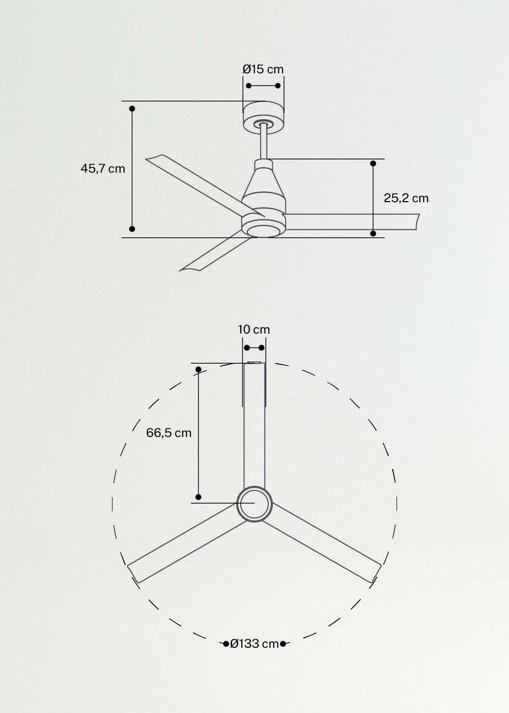 WIND STEEL - Leiser Deckenventilator 40W Ø132 cm, medidas foto vertical