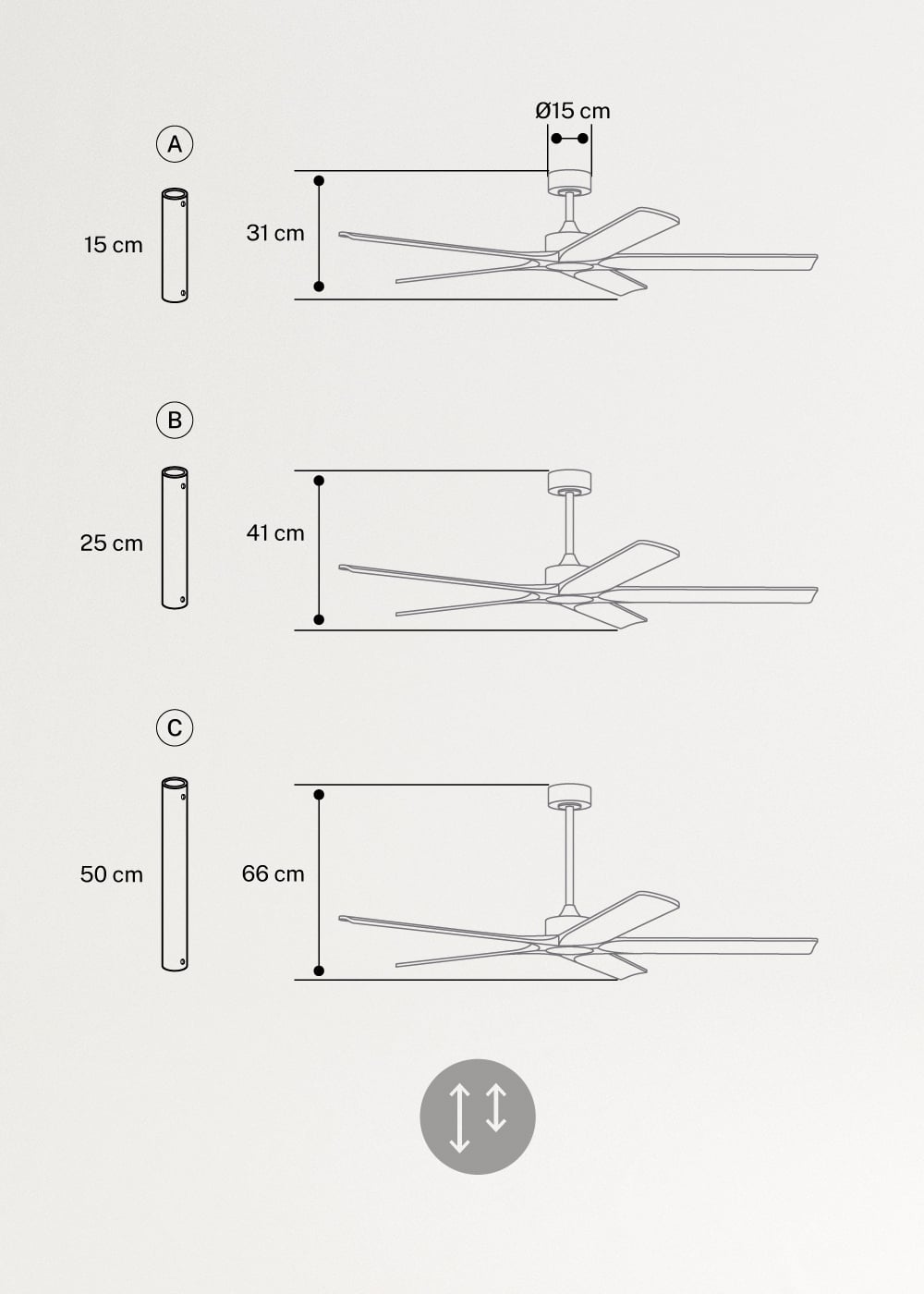 WIND INDUSTRIAL WOOD - Leiser 40W-Deckenventilator aus 100 % Holz in verschiedenen Größen, medidas foto vertical