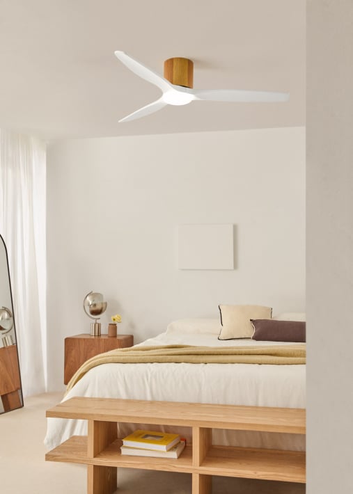 WIND CALM CUSTOM WOVEN - Leiser Deckenventilator 40W Ø132 cm aus 100 % Holz mit LED-Licht
