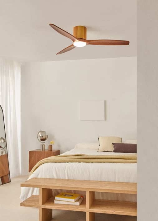 WIND CALM CUSTOM WOVEN - Leiser Deckenventilator 40W Ø132 cm aus 100 % Holz mit LED-Licht
