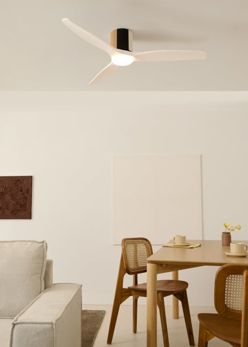 WIND CALM CUSTOM WOVEN - Leiser Deckenventilator 40W Ø132 cm aus 100 % Holz mit LED-Licht