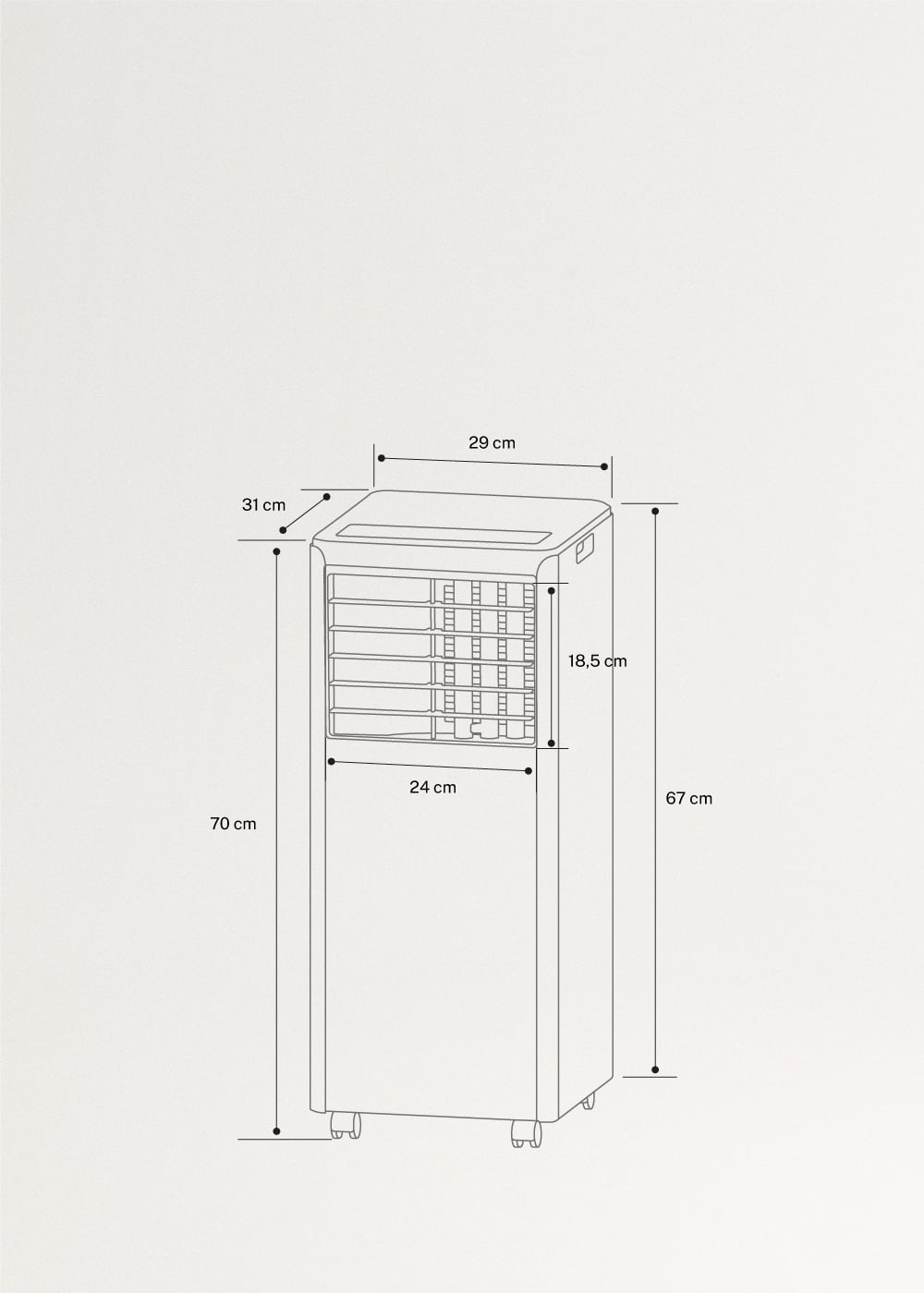 SILKAIR 7000- Tragbare 3-in-1-Klimaanlage 7000 BTU mit Luftentfeuchter 36L/Tag, medidas foto vertical