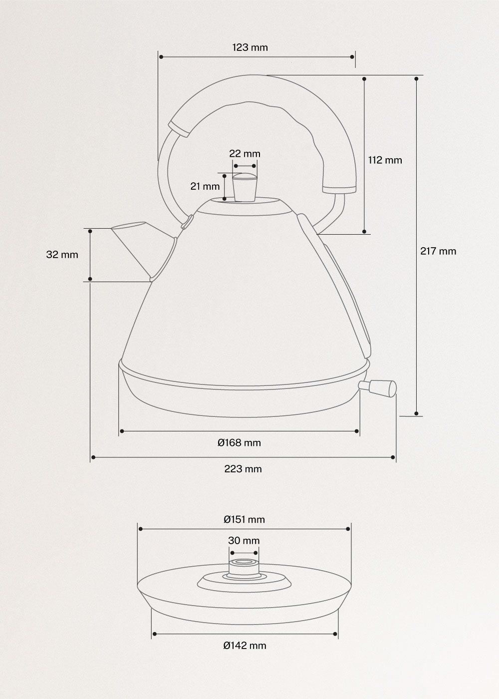 KETTLE RETRO - Elektrischer Wasserkocher, medidas foto vertical