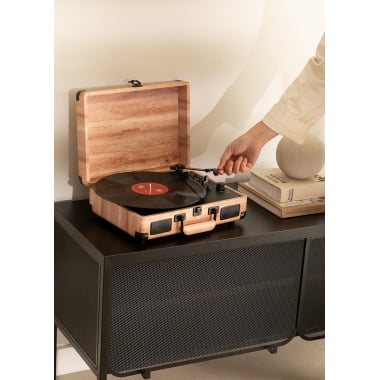 Kaufen RECORD PLAYER WOOD - Tragbarer Aktenkoffer-Plattenspieler mit Bluetooth USB, SD, MicroSD und MP3