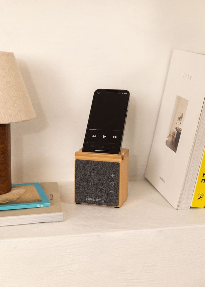 SPEAKER MINI PRO BAMBOO - Bluetooth-Lautsprecher aus Bambus mit Smartphone-Halterung, Galeriebild 2