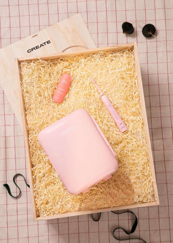 BEAUTY BOX - Geschenkbox mit Mini-Kühlschrank + elektrische Zahnbürste +  Haan Zahnpasta - Create