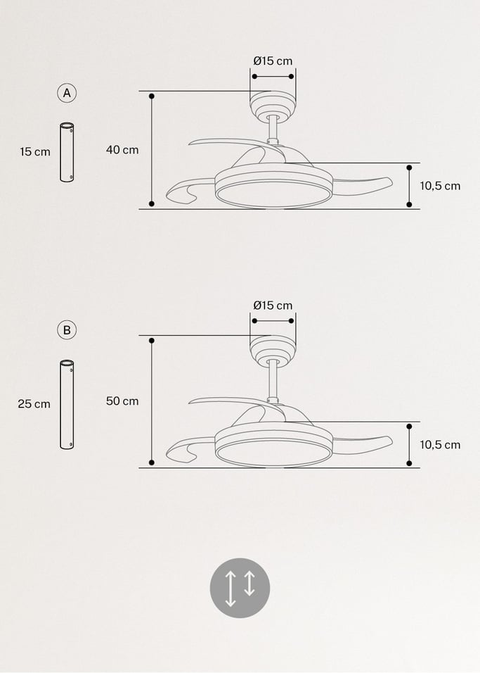 WIND CLEAR - Deckenventilator 40W leise einziehbare Flügel mit LED-Licht verschiedene Größen
, Galeriebild 10