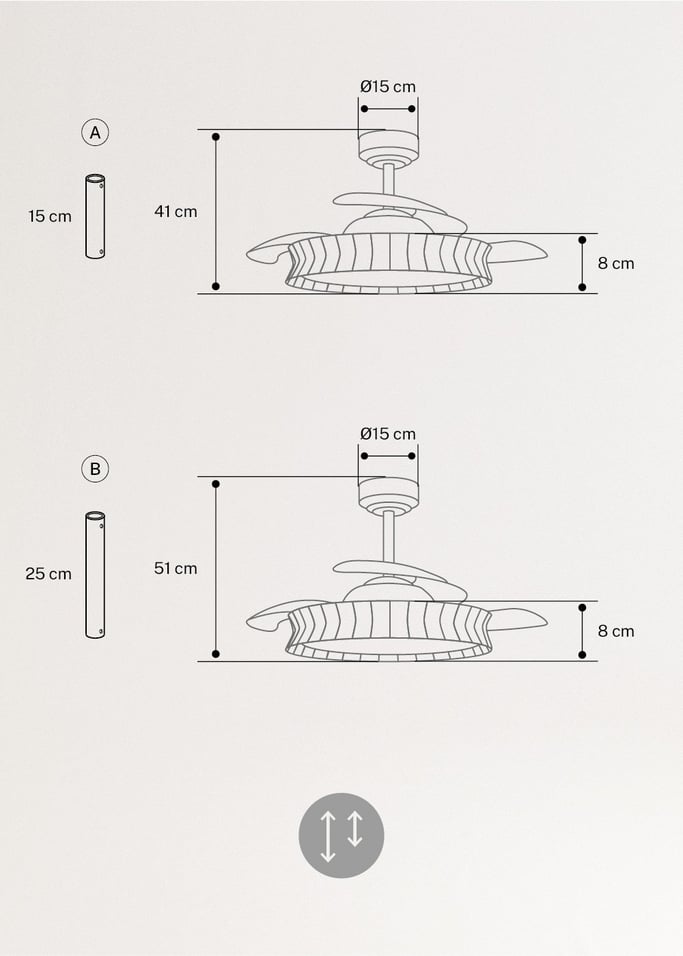 WIND CLEAR RATTAN - Leiser Deckenventilator 40W Ø108cm einziehbare Flügel mit 36W LED-Licht, Galeriebild 10