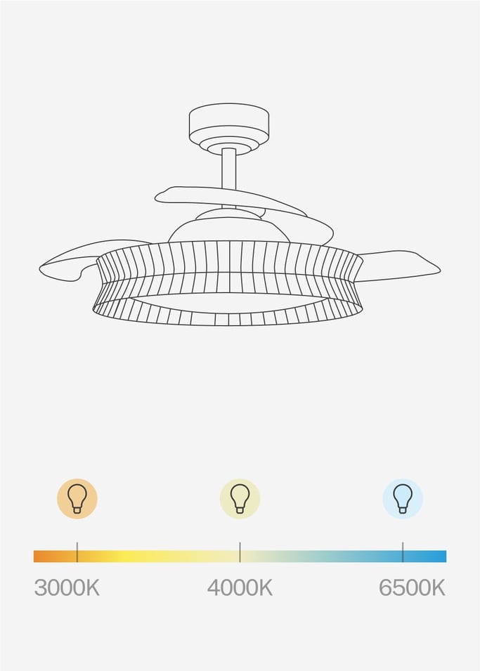 WIND CLEAR RATTAN - Leiser Deckenventilator 40W Ø108cm einziehbare Flügel mit 36W LED-Licht, Galeriebild 8
