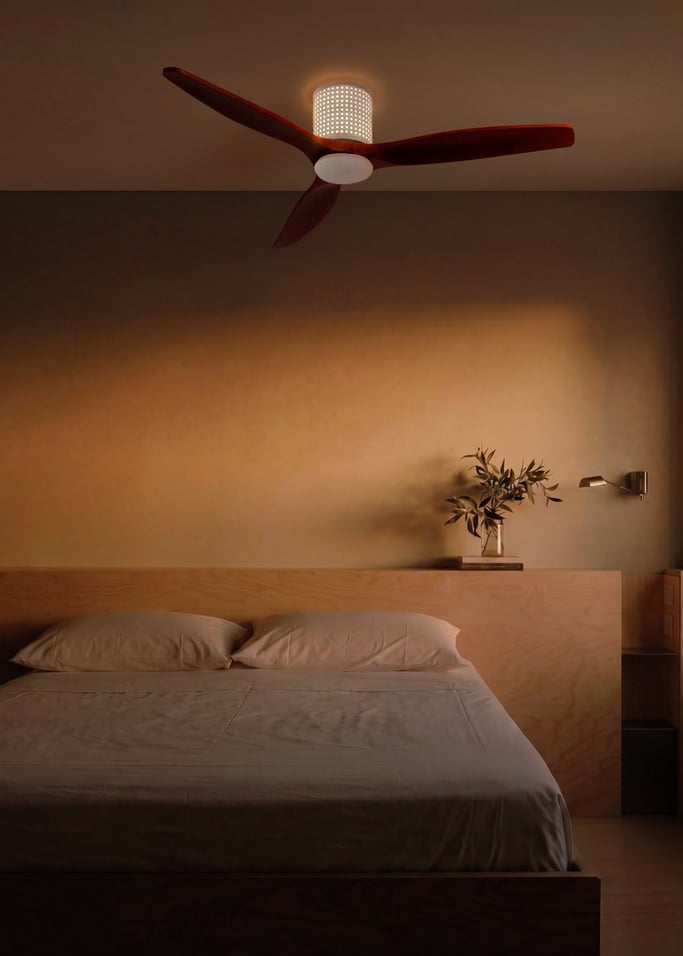 WIND CALM CUSTOM RATTAN - Deckenventilator 40W leise Ø132 cm mit LED-Licht in Körper und Lampe, Galeriebild 2
