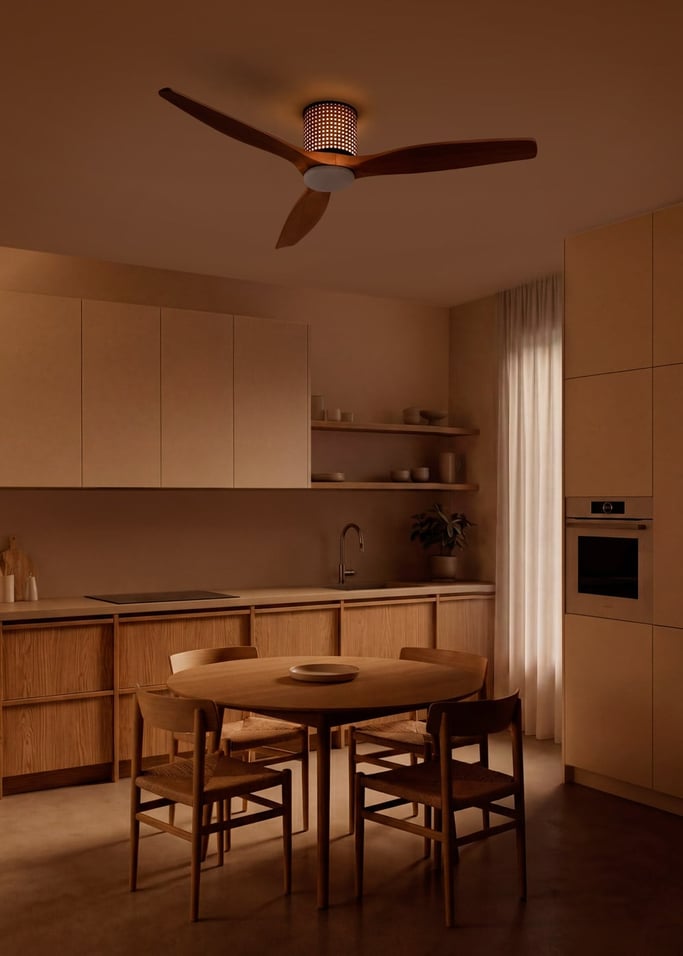 WIND CALM CUSTOM RATTAN - Deckenventilator 40W leise Ø132 cm mit LED-Licht in Körper und Lampe, Galeriebild 2