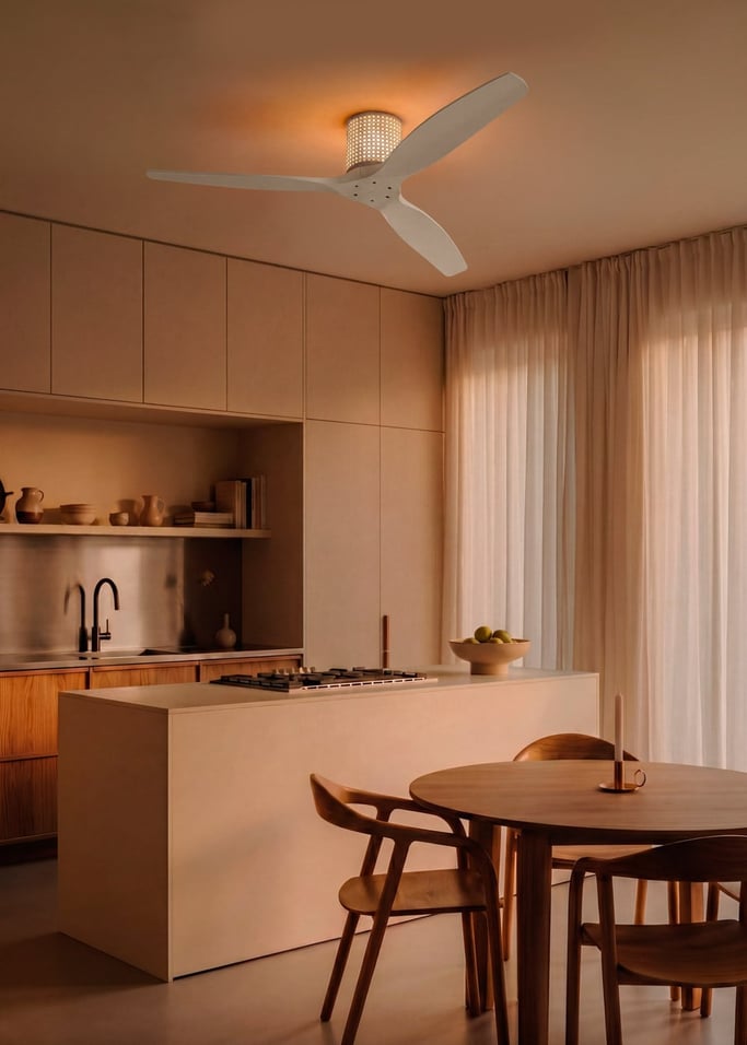 WIND CALM CUSTOM RATTAN - Deckenventilator 40W leise Ø132 cm mit LED-Licht in Körper und Lampe, Galeriebild 1