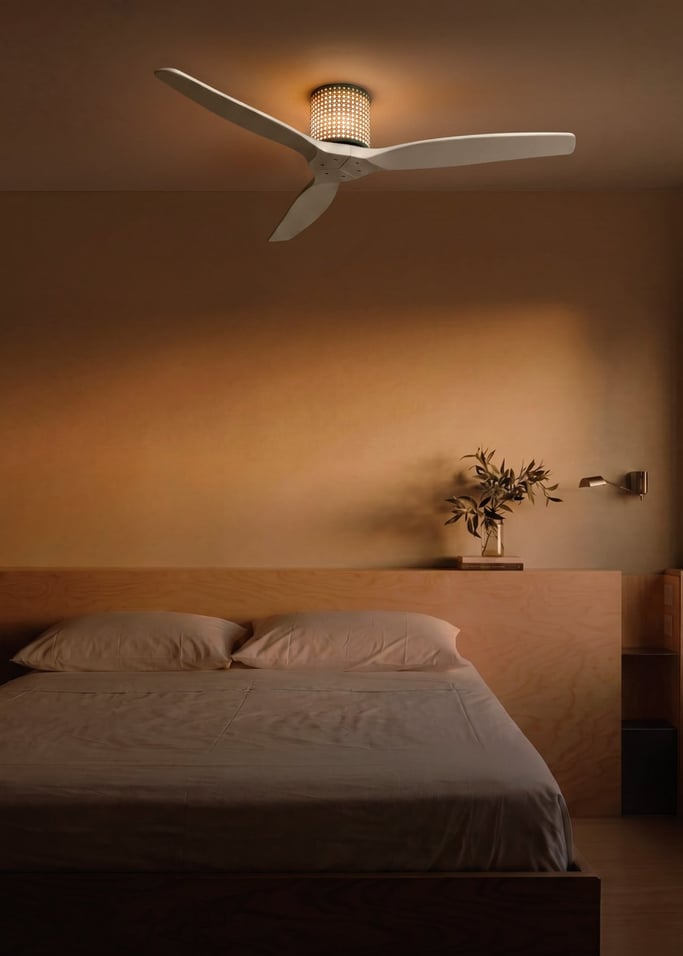 WIND CALM CUSTOM RATTAN - Deckenventilator 40W leise Ø132 cm mit LED-Licht in Körper und Lampe, Galeriebild 1